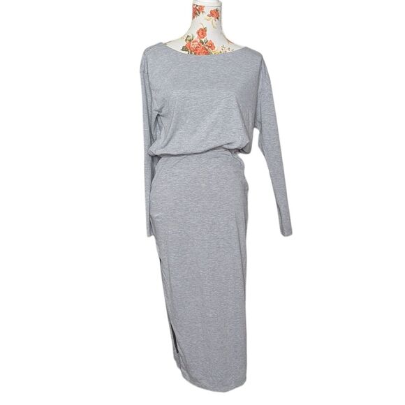 Revolve Lovers + Friends Sz M Maxi Blouson Dress Side Slit Long Sleeve Boat Neck - Picture 2 of 10